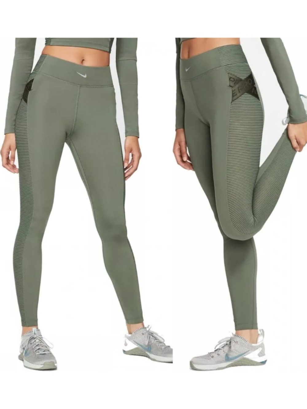 Nike AeroAdapt Dri-FIT High Rise Leggings Olive Green XS Mesh Athletic